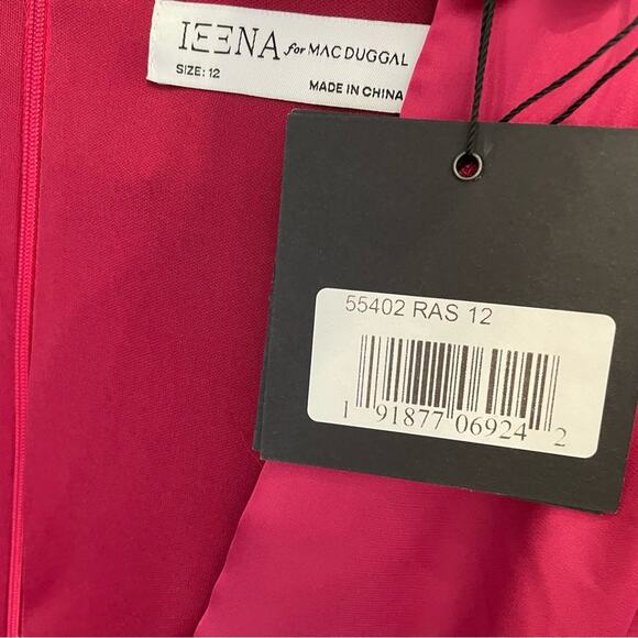 Ieena for Mac Duggal Women’s Plunging Neck Flare Sleeve Dress Raspberry Sz 12 - Picture 4 of 10